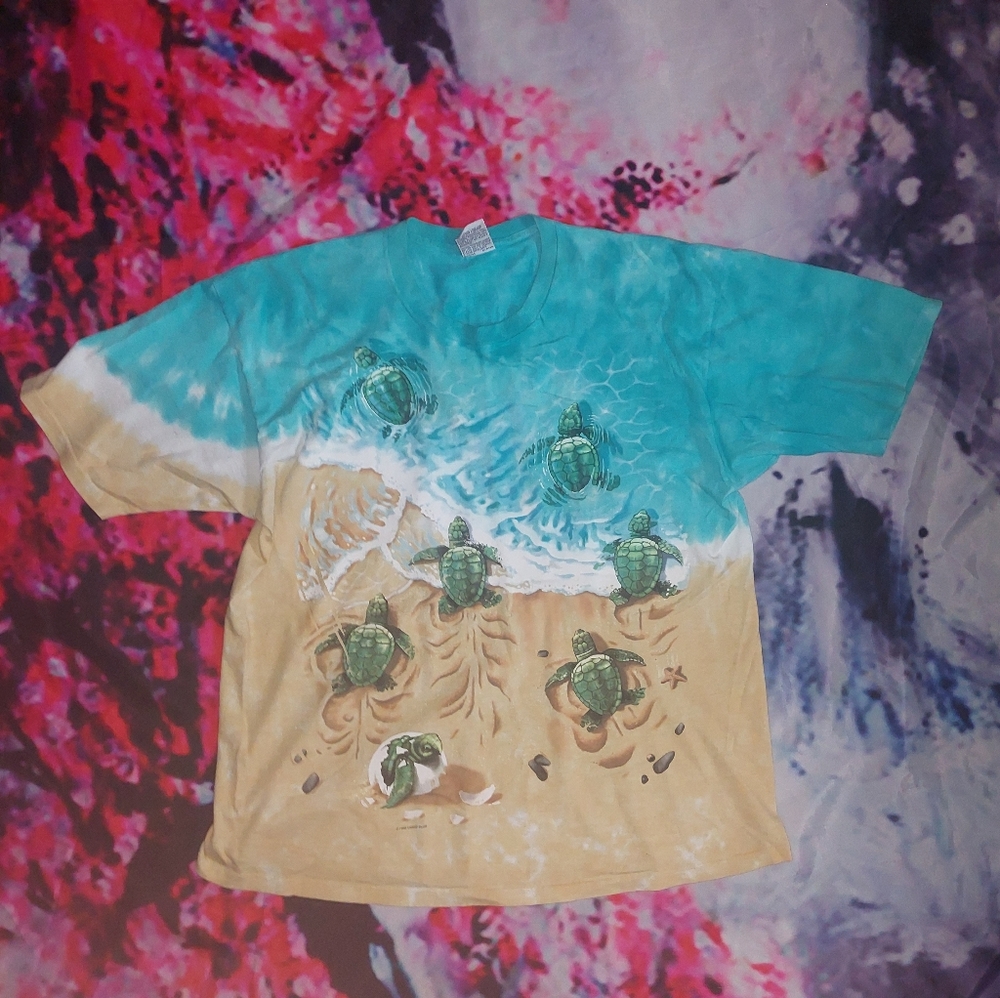 '96 Liquid Blue Shirt XXL 1996 Turtle All over Print Tie Dye